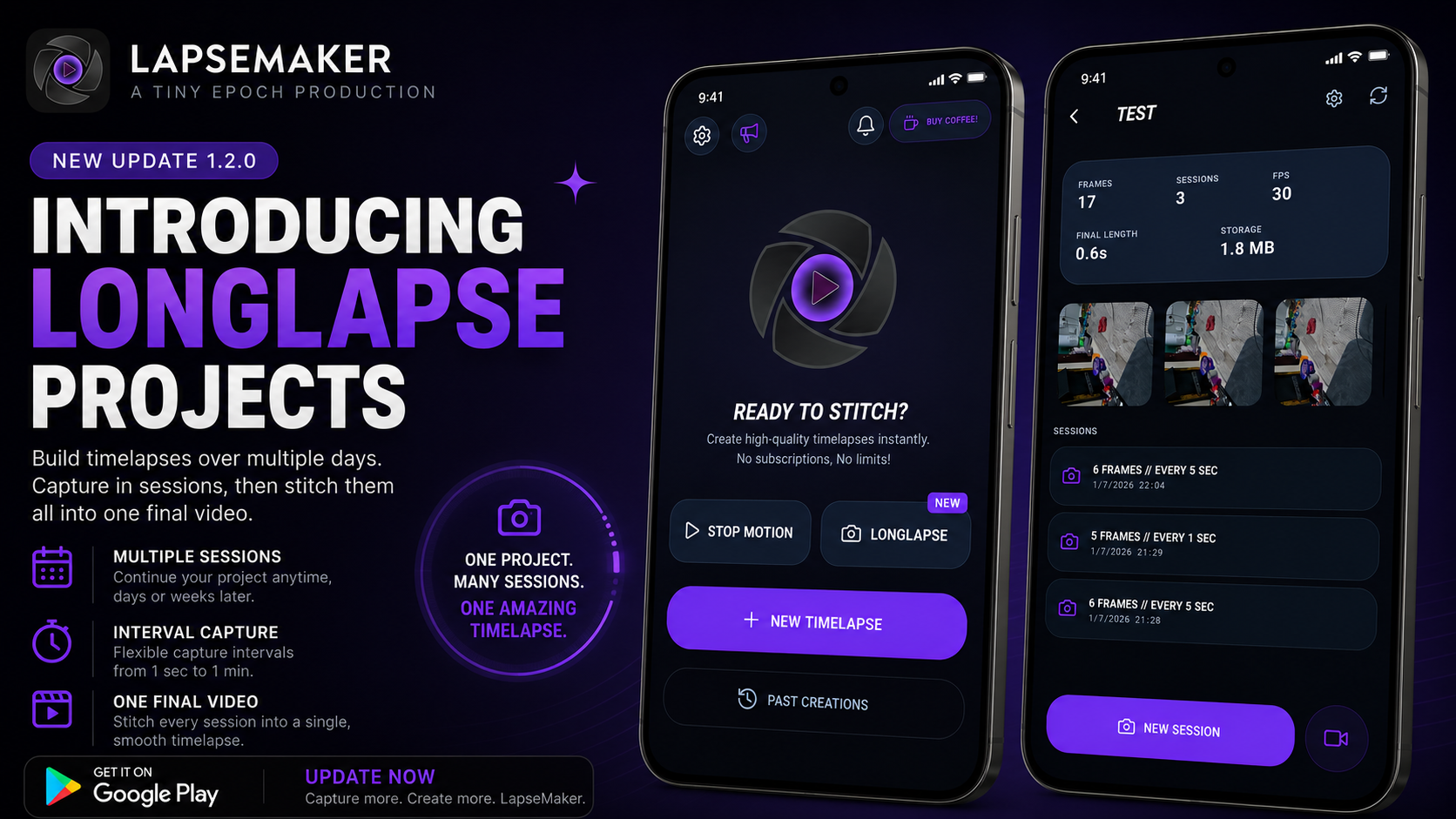 LapseMaker v1.2.0: Introducing LongLapse Projects